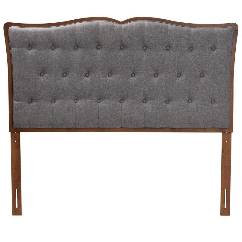 Baxton Studio Queen Georgia Fabric and Wood Headboard Gray/Walnut Brown: Tufted Design, Adjustable Height