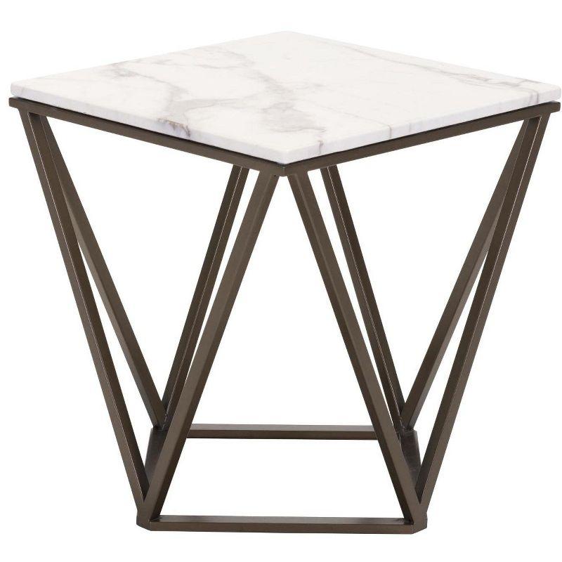 Zuo Tintern End Table White & Antique Brass