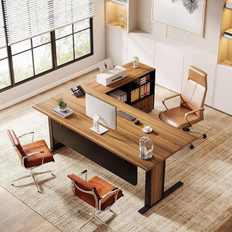 Tribesigns 63" Large Executive Desk L Shaped Computer Desk with File Storage Cabinet, Brown and Black