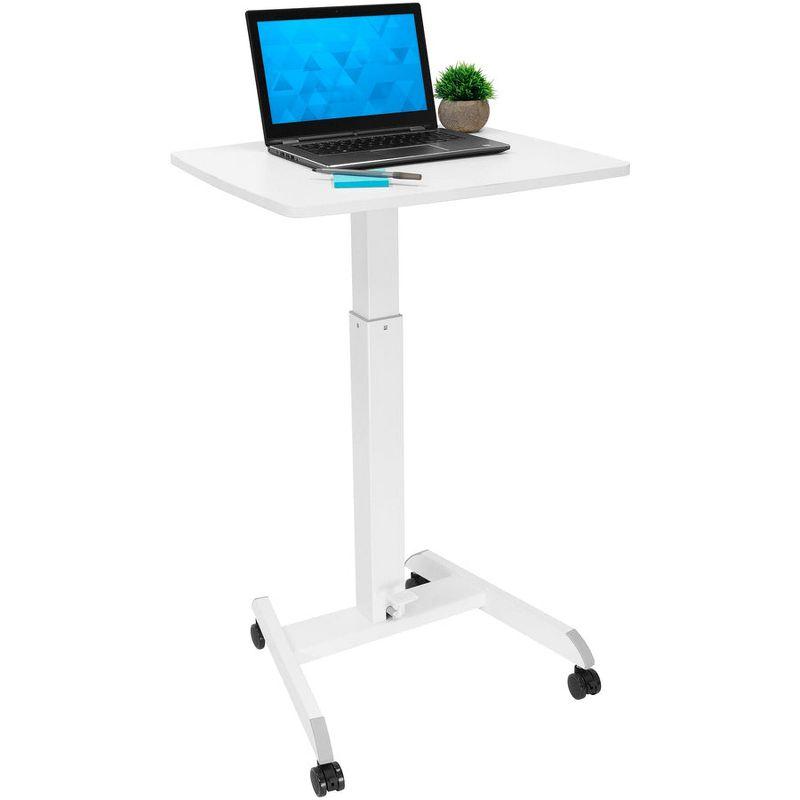 Mount-It! Height Adjustable Rolling Laptop Desk with Wheels | 23.6" x 20.5" | Sit Stand Mobile Workstation Cart w/ Pneumatic Spring Lift | White