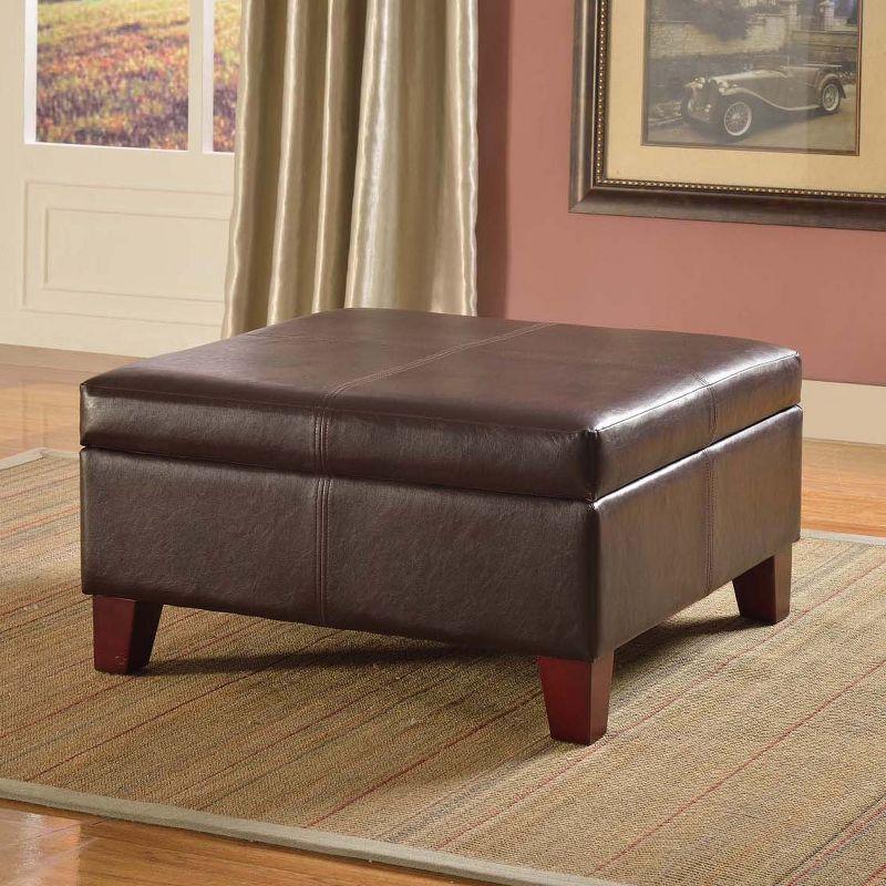 Luxury Large Square Storage Ottoman with Lid - HomePop: Faux Leather, Wood Legs