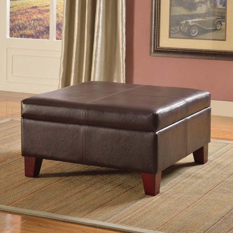 Elegant Brown Faux Leather Tufted Large Storage Ottoman