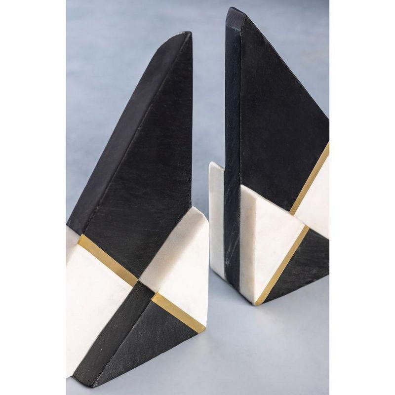 Black and White Marble Geometric Bookends, Set of 2