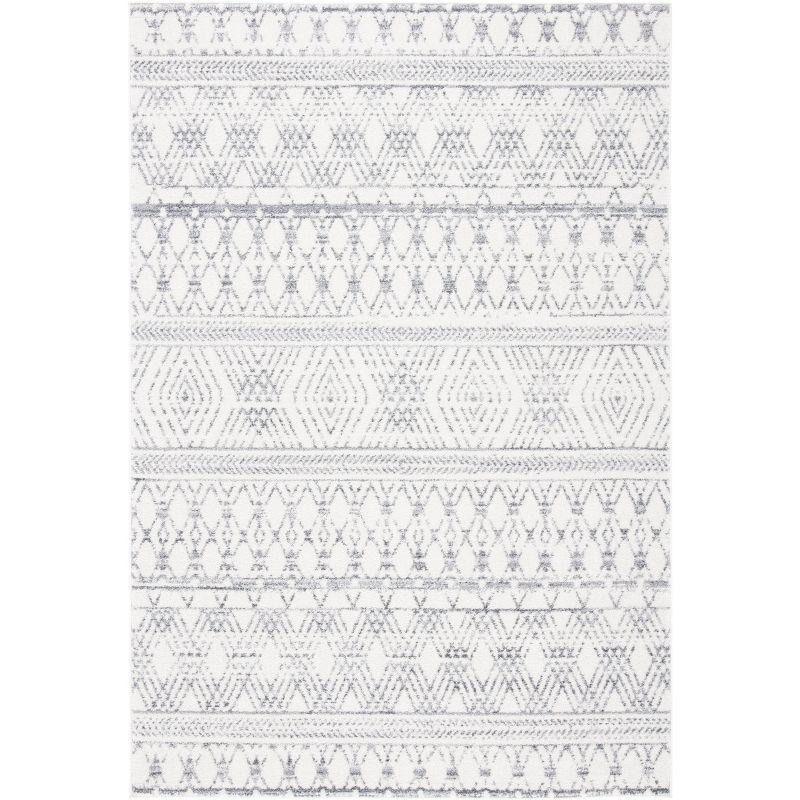 Ivory and Gray Hand-Knotted Geometric Area Rug