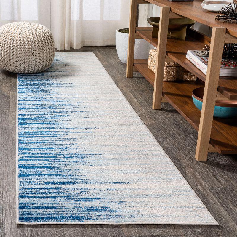 Blue and Cream Synthetic Stripe Runner Rug