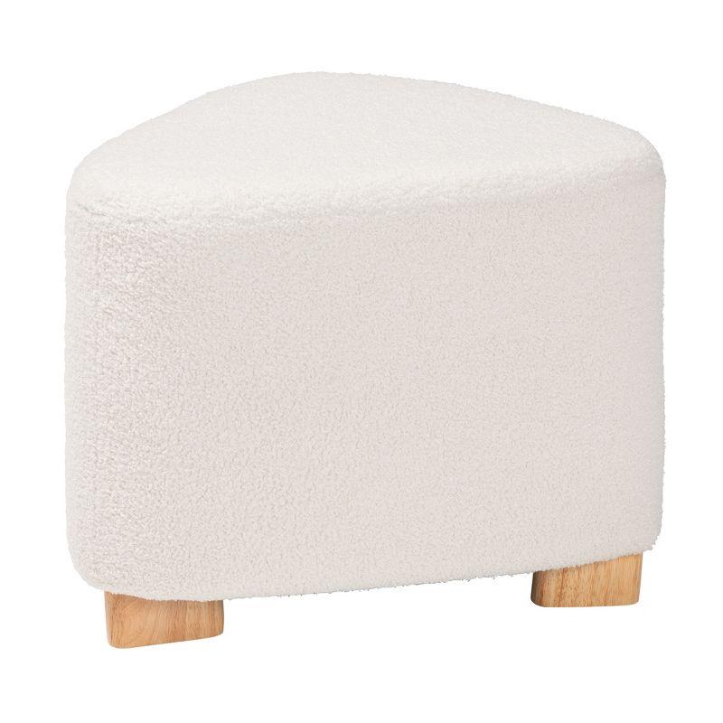 Ivory Boucle Upholstered Ottoman with Natural Wood Legs