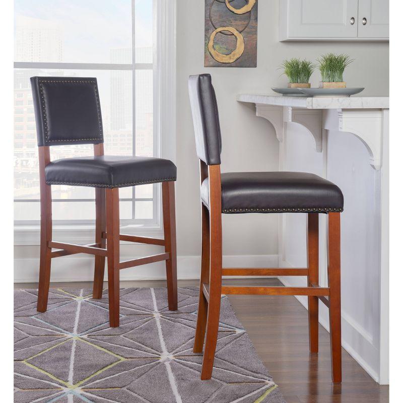 29" Brook Padded Back and Seat Faux Leather Barstool Hardwood/Black - Linon