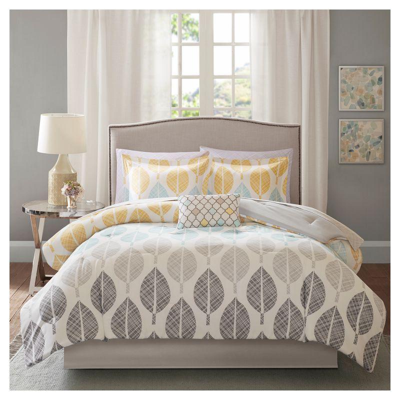 California King Gray Microfiber Floral Comforter Set