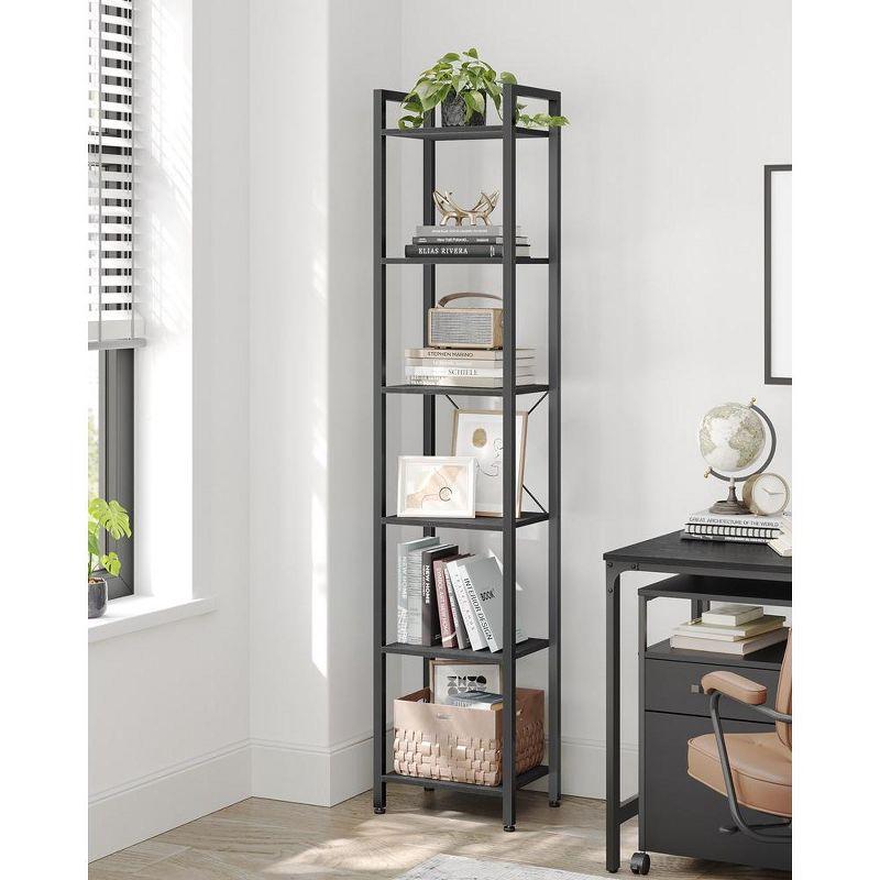 Tall Black 6-Tier Adjustable Steel Frame Bookshelf