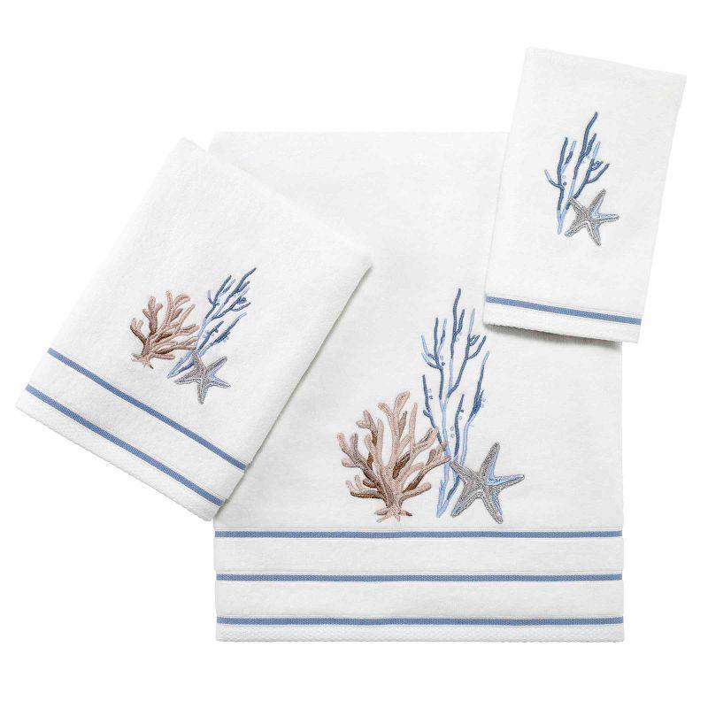 Ivory Cotton Coastal Embroidered 3-Piece Towel Set