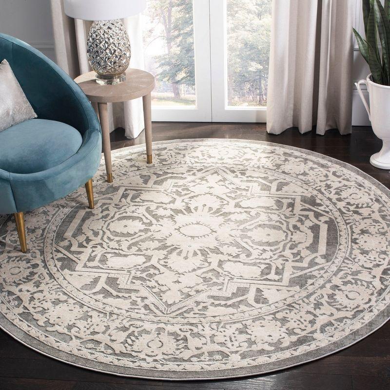 Elegance Bloom 6'7" Round Dark Grey Floral Synthetic Area Rug