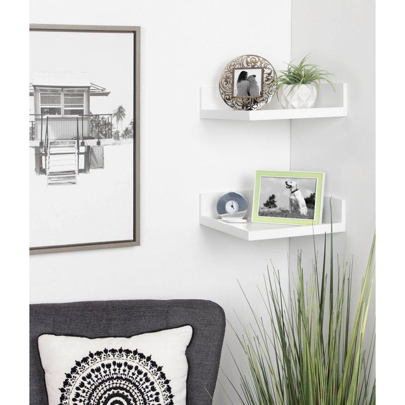 Kate & Laurel All Things Decor 4.5" x 2.2" 2pk Levie Floating Corner Wooden Wall Shelf Set White - Modern Ledge, No Assembly Required