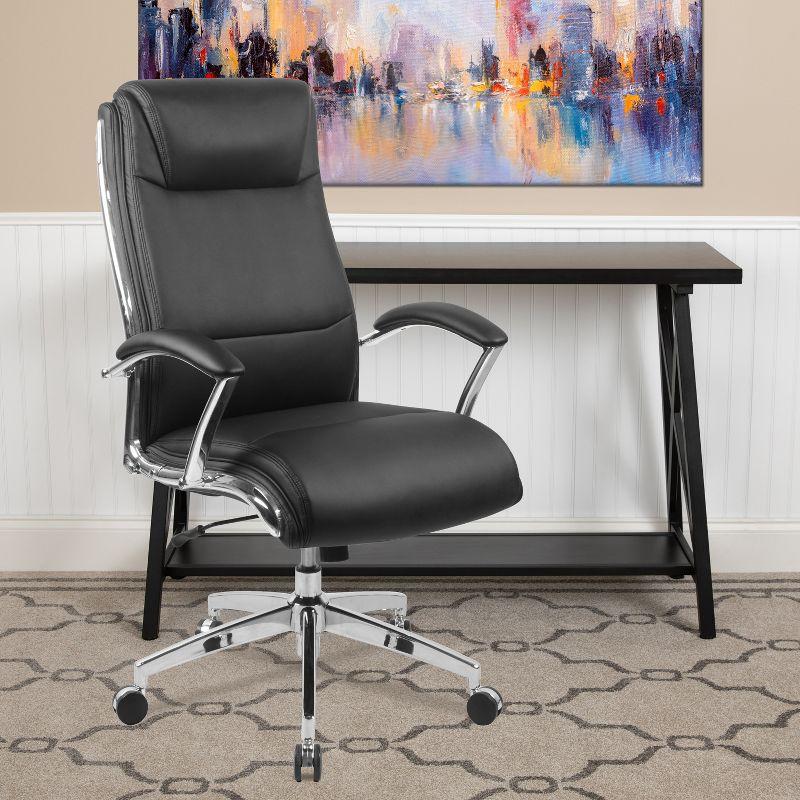 Flash Furniture High Back Designer Black LeatherSoft Smooth Upholstered Executive Swivel Office Chair with Chrome Base and Arms