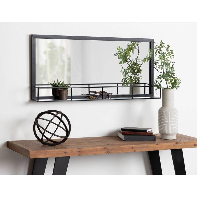 40" x 18" Jackson Metal Frame Mirror with Shelf Black - Kate & Laurel All Things Decor: Modern Rectangle, No Assembly Required