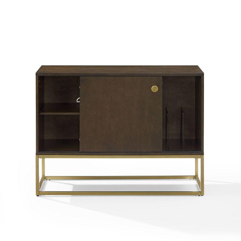 Byron Media Console Dark Brown/Gold - Crosley: Vinyl Storage Cabinet, Adjustable Shelves, Cable Management