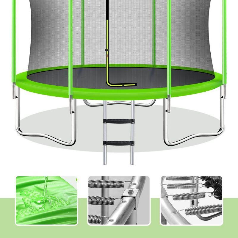 Trampoline For Kids, 10FT Trampoline With Safety Enclosure Net, Basketball Hoop And Ladder, Outdoor Round Recreational Trampoline