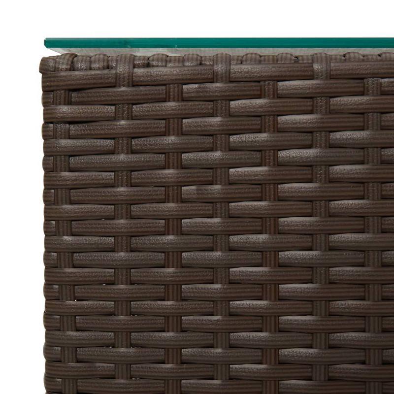 vidaXL Side Table with Glass Top Brown 13.8"x13.8"x20.5" Poly Rattan