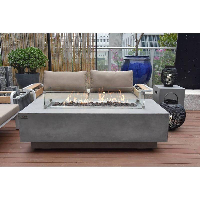 Granville 60" x 27" Rectangle Concrete Outdoor Fire Pit Table-by Elementi