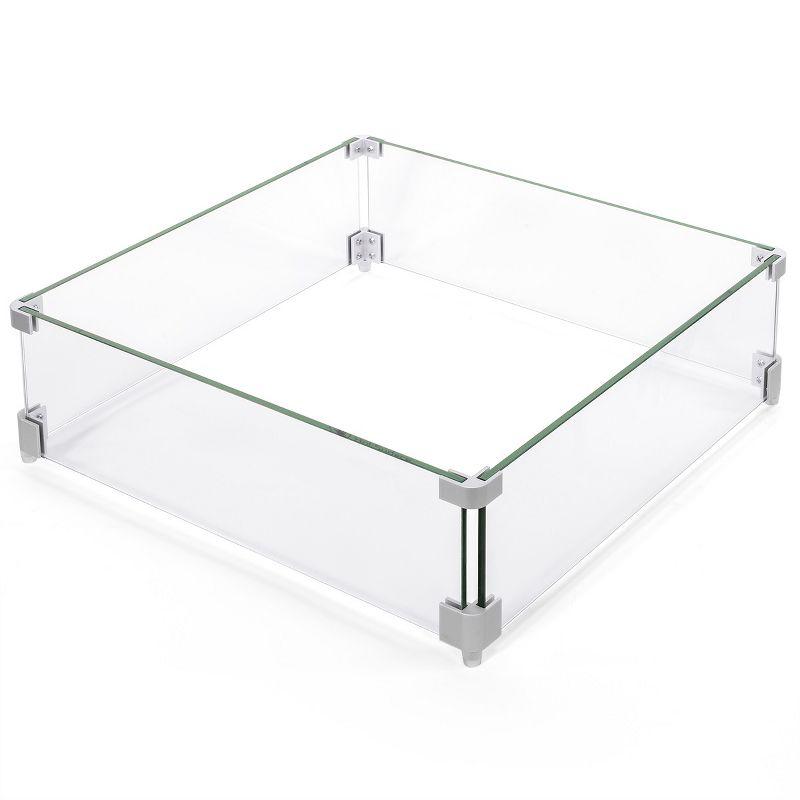 Clear Tempered Glass Square Fire Pit Wind Guard with Aluminum Brackets