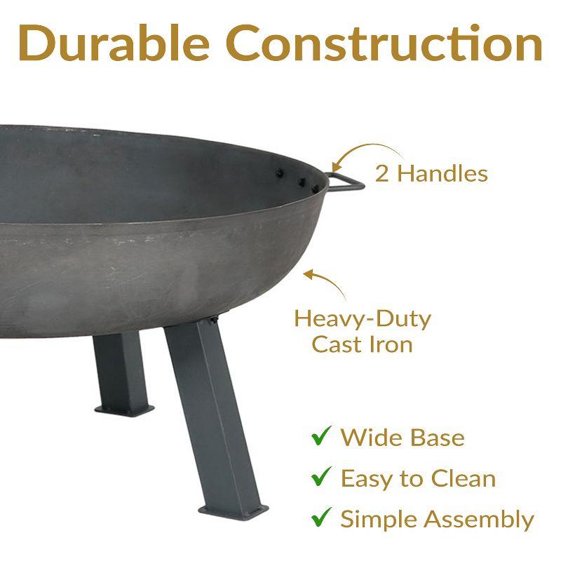 SunnyDaze Decor Union Round Wood-Burning Steel Finish Cast Iron Outdoor Raised Fire Pit Bowl