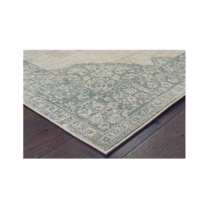 Ivory and Teal Rectangular Synthetic Oriental Area Rug