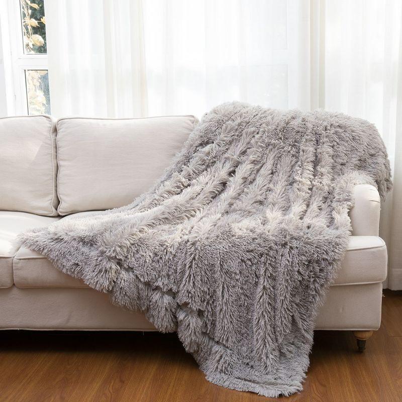 Cheer Collection Long Shaggy Hair Throw Blanket - Silver (60" x 70")