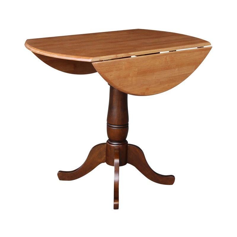 35.5" Brevin Round Dual Pedestal Drop Leaf Dining Table Cinnamon/Espresso - International Concepts: Compact, Counter Height