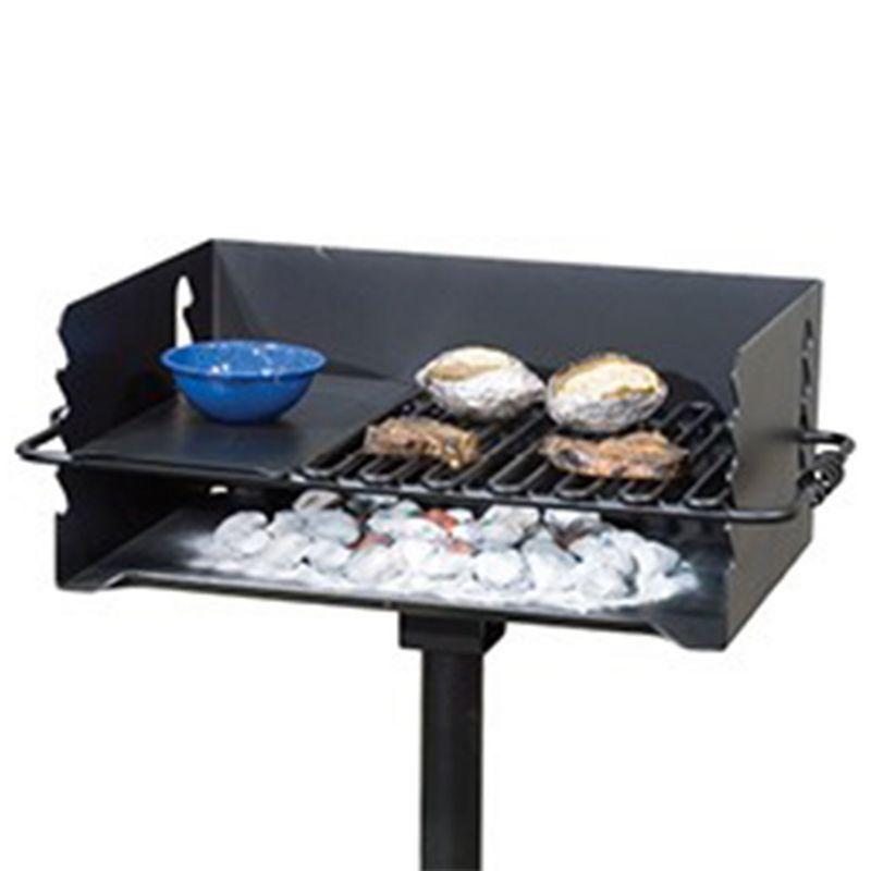 Pilot Rock CBP-247 Jumbo Park Style Heavy Duty Steel Outdoor BBQ Charcoal Grill with Cooking Grate and 2 Piece Post for Camping and Backyards, Black