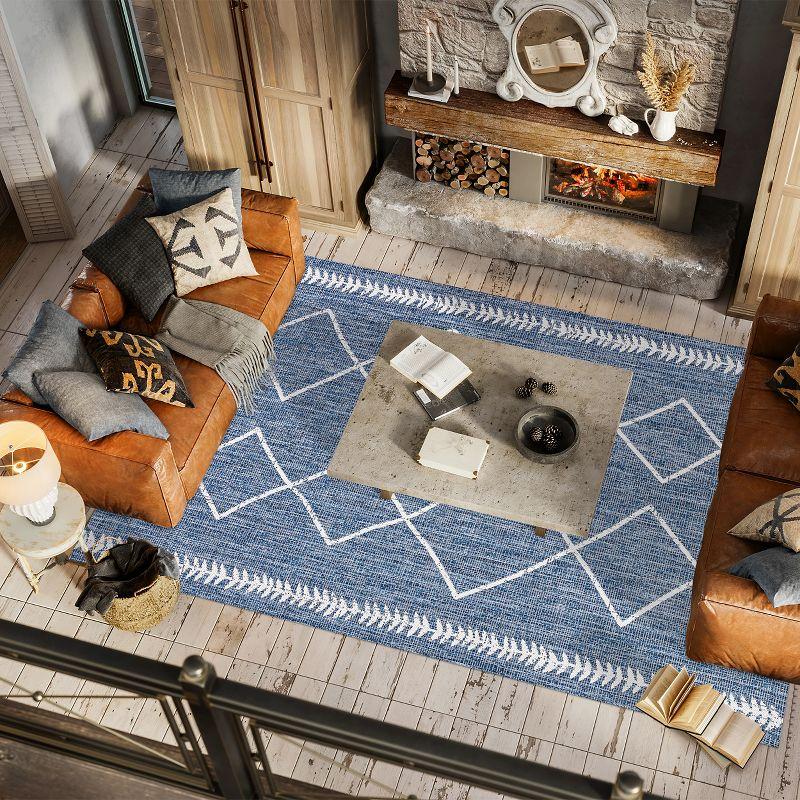 4'x6' Derya  Diamond Trellis Indoor/Outdoor Area Rug, Blue/Ivory - JONATHAN Y