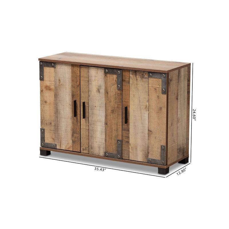 3 Door Cyrille Wood Shoe Cabinet Brown - Baxton Studio: Entryway Storage, 12 Pair Capacity, Industrial Farmhouse Style