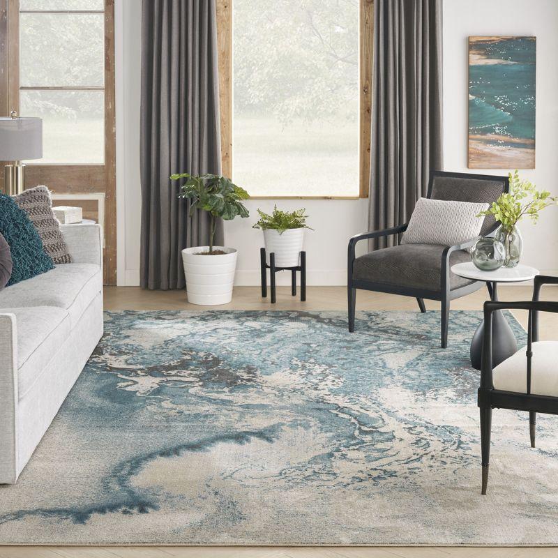 Nourison Maxell Modern Abstract Indoor Area Rug Ivory/Teal 9'3" x 12'9"