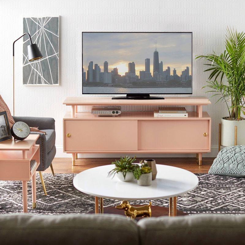 Buylateral Margo Mid Century Modern TV Stand for TVs up to 65" Blush Pink: Media Console with Storage, Painted MDF, Metal Hardware