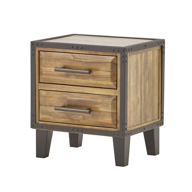 Luna Natural Acacia Wood 2-Drawer End Table with Metal Accents