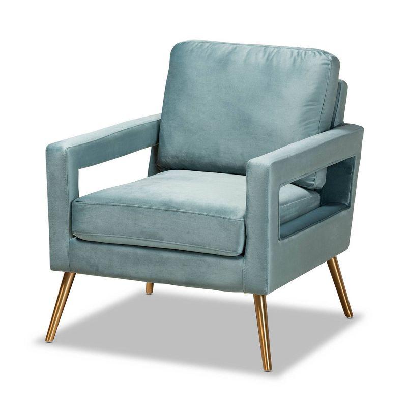 Elysian Light Blue Velvet and Gold Wood Accent Chair