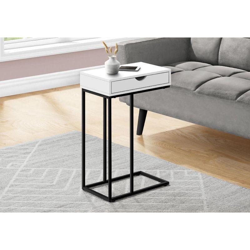 Monarch Specialties Accent Table C-Shaped End Side Snack Storage Drawer Living Room Bedroom Metal Laminate White Black Contemporary Modern