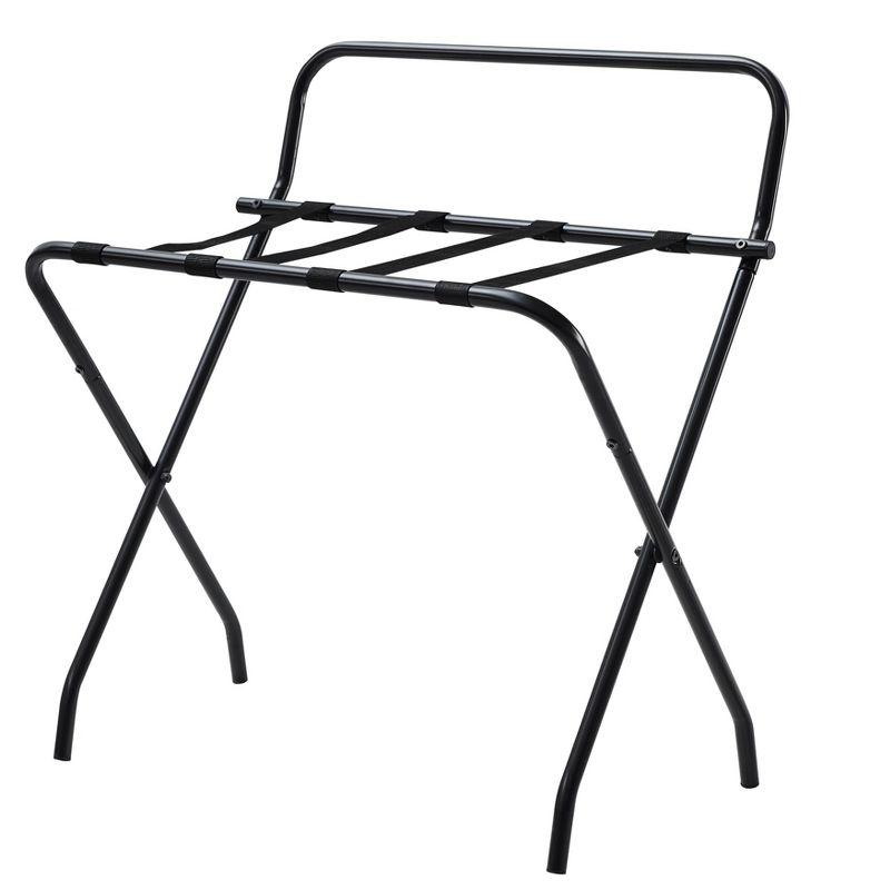 Kings Brand Furniture Ludlow Folding Luggage Rack, Stylish Suitcase Stand, High Back, Black