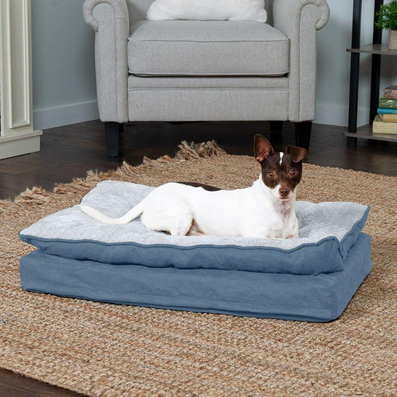 FurHaven Minky Fur & Suede Pillow-Top Orthopedic Dog Bed - Stonewash Blue, Medium