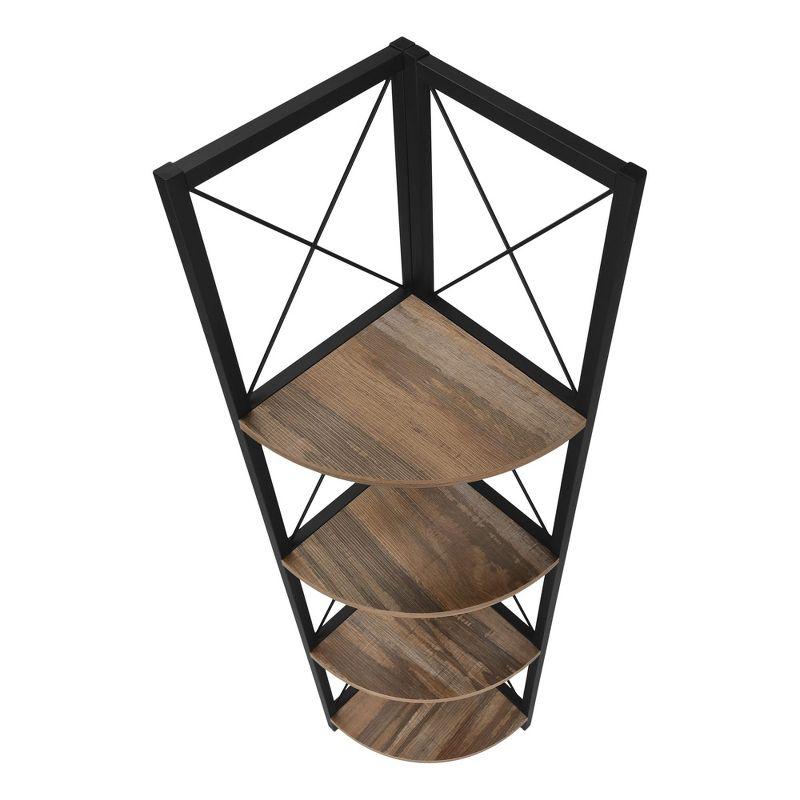 Monarch Specialties Bookshelf Bookcase Etagere Corner 4 Tier 60InchH Office Bedroom Metal Laminate Brown Black Contemporary Modern