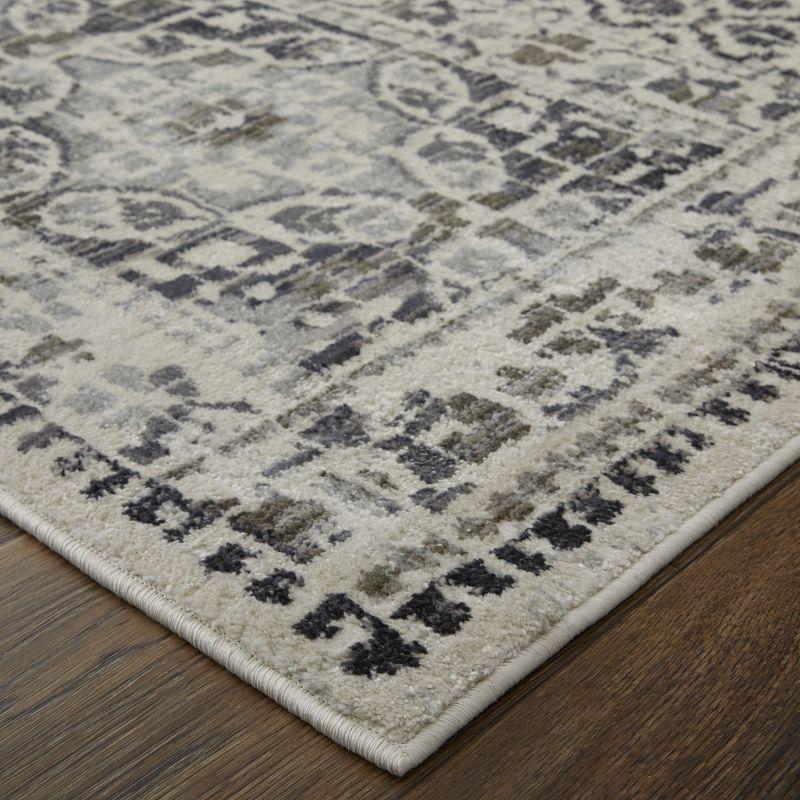 Ivory and Beige Easy-Care Synthetic Rectangular Rug