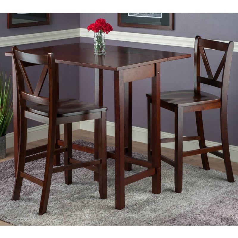 Winsome 3pc Lynnwood Set Drop Leaf Counter Height Dining Sets with Counter Stools Wood/Walnut: Mid-Century Modern, 4-Seat Pub Table Set