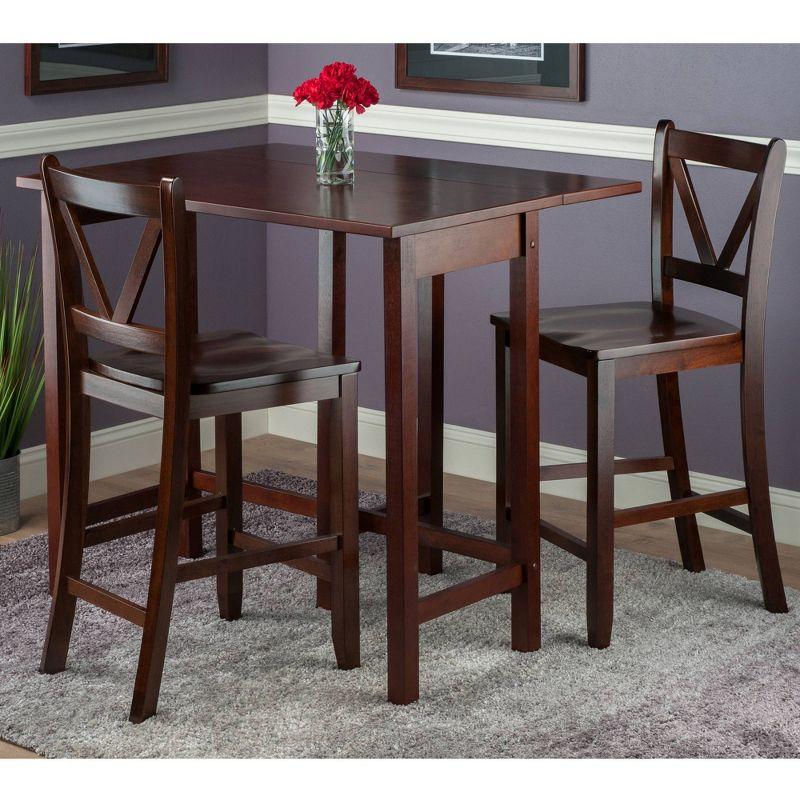 3pc Lynnwood Set Drop Leaf Counter Height Dining Sets with Counter Stools Wood/Walnut - Winsome