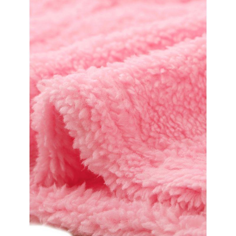 cheibear Women's Fuzzy Fleece Soft Coat Jacket and Crop Top with Shorts 3-Piece Pajamas Lounge Set Pink Small