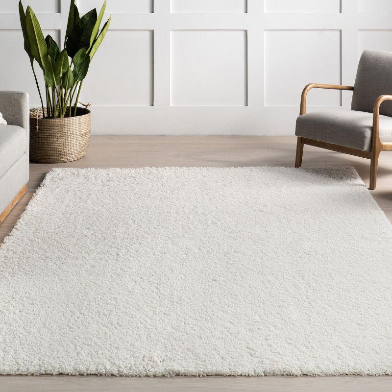 Nuloom Marleen Solid 8 Square Shag Indoor Area Rug for Living Room Bedroom Dining Room Nursery, Off White