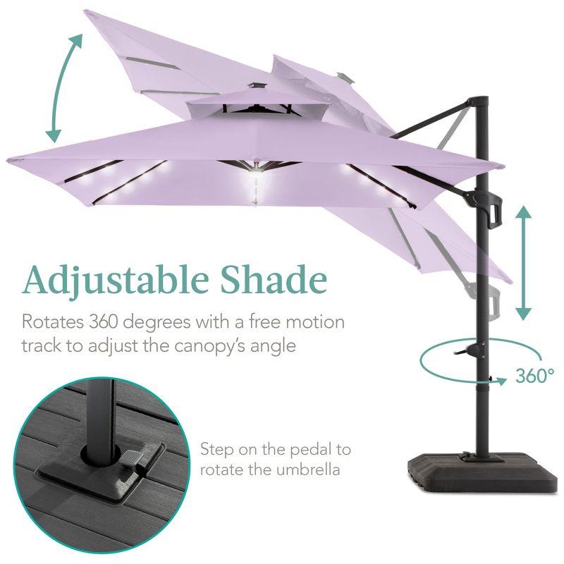 Best Choice Products 10x10ft 2-Tier Square Outdoor Solar LED Cantilever Patio Umbrella w/ Base Included - Lavender