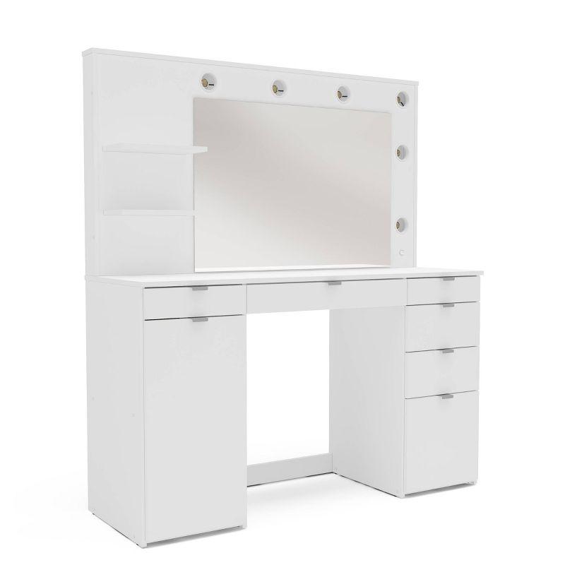 Olivia Vanity Table with Lighted Mirror White - Polifurniture: Modern Design, 6 Drawers, Storage Cabinet