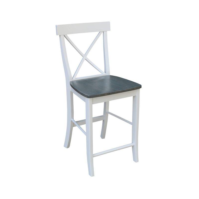 Elegant X-Back Solid Parawood Counter Stool, White and Heather Gray