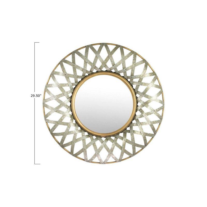 Round Metal Wall Mirror with Gold and Galvanized Finish - Storied Home: Iron Frame, No Assembly, Wall Mount