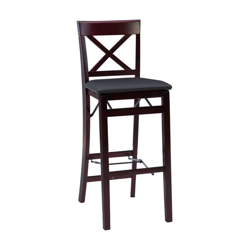 Merlot Wood and Dark Brown Faux Leather 30" Folding Barstool