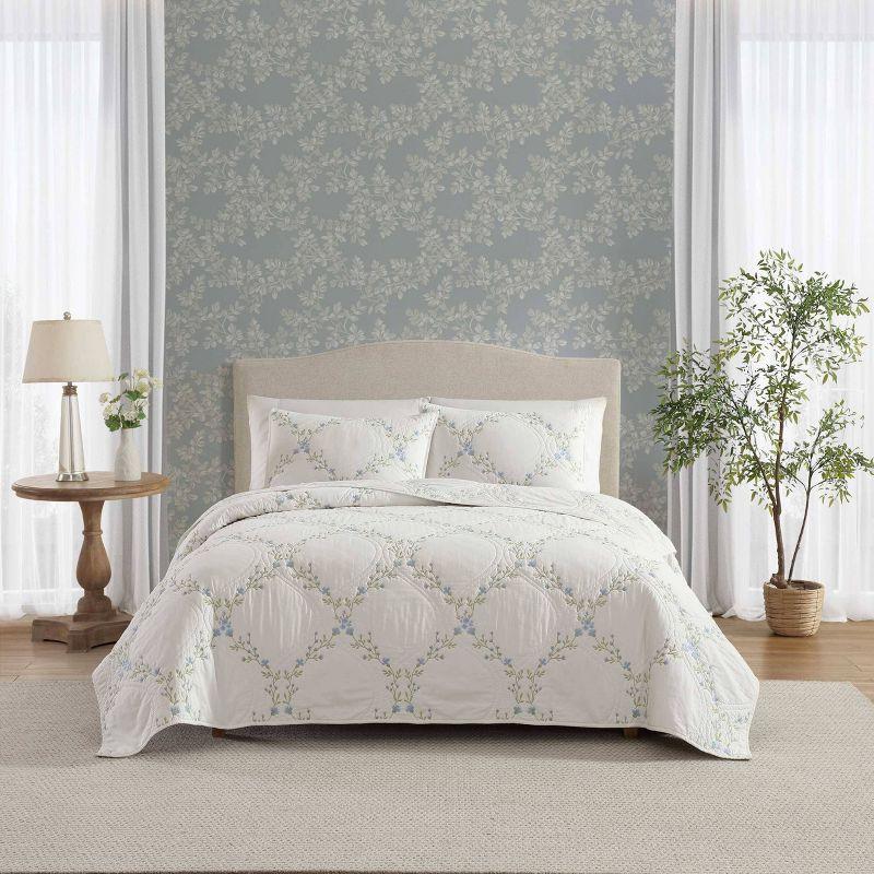 Laura Ashley Laura Ashley Floral Embroidery Cotton Reversible Quilt Set