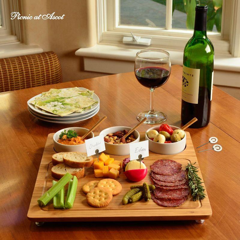 Picnic at Ascot Bamboo Charcuterie Board with Ceramic Dip Bowls